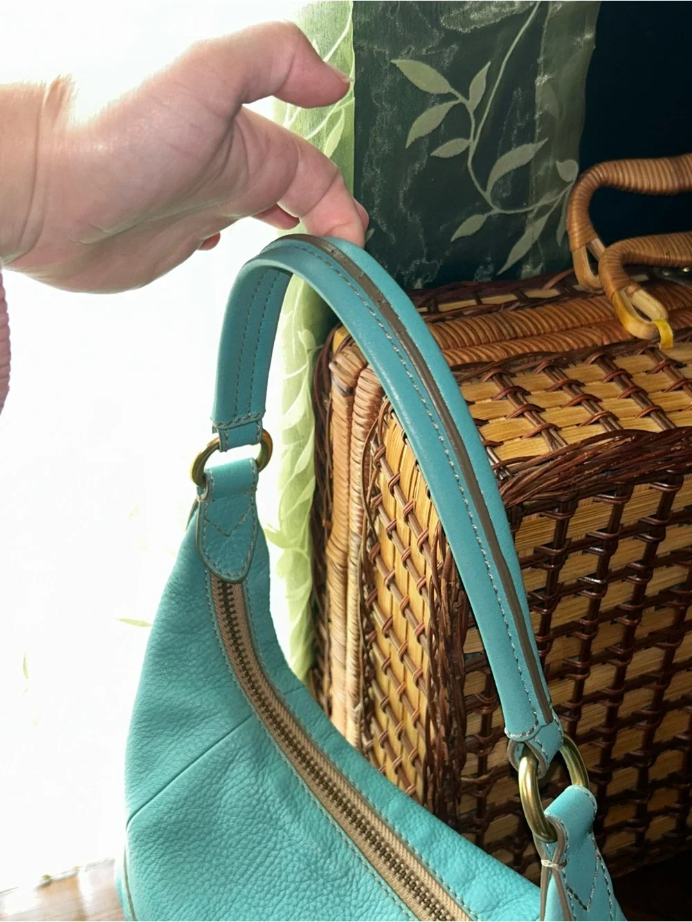 Vintage Fossil Teal Blue Pebbled Leather Shoulder Hobo Bag